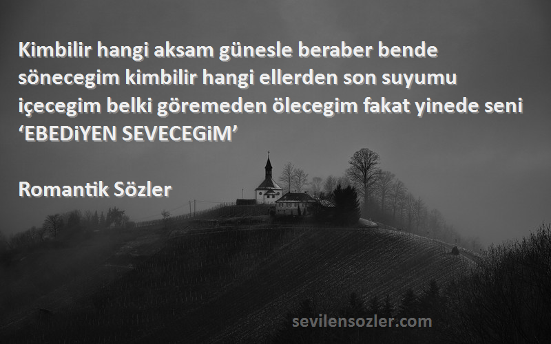 Romantik Sözler Sözleri 
Kimbilir hangi aksam günesle beraber bende sönecegim kimbilir hangi ellerden son suyumu içecegim belki göremeden ölecegim fakat yinede seni ‘EBEDiYEN SEVECEGiM’
