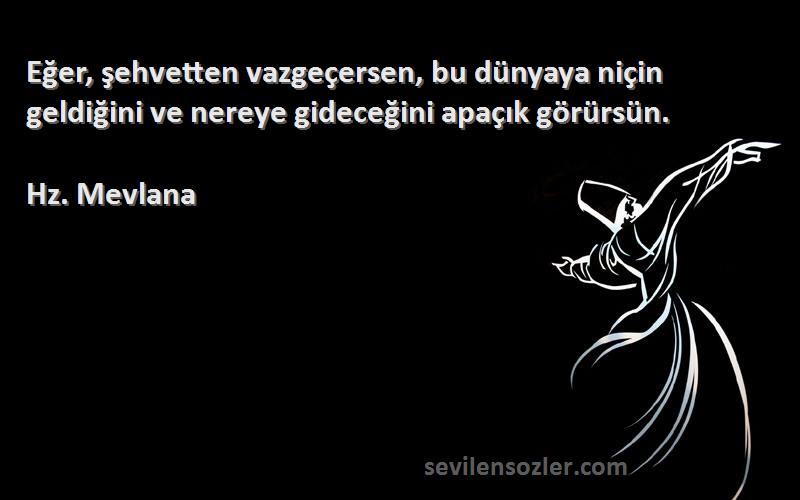 Hz. Mevlana - Eğer, şehvetten vazgeçersen, bu dünyaya niçin geldiğini ve nereye gideceğini apaçık görürsün.