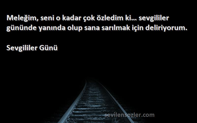 Sevgililer Günü Sözleri 
Meleğim, seni o kadar çok özledim ki… sevgililer gününde yanında olup sana sarılmak için deliriyorum.