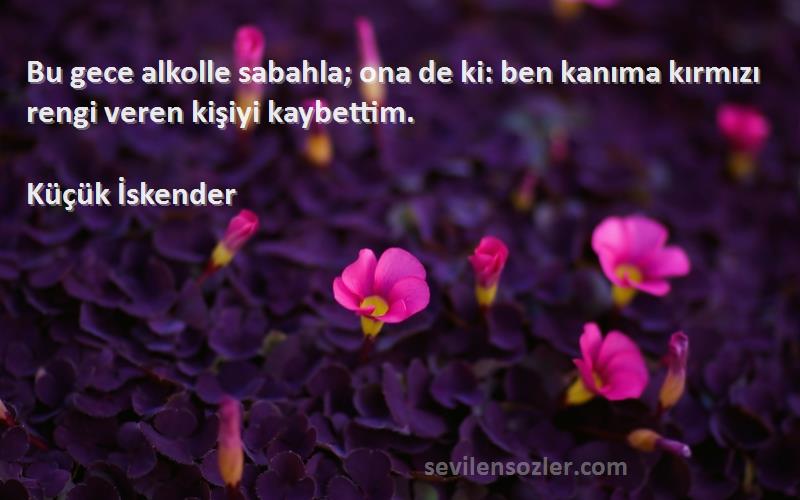 Küçük İskender - Bu gece alkolle sabahla; ona de ki: ben kanıma kırmızı rengi veren kişiyi kaybettim.