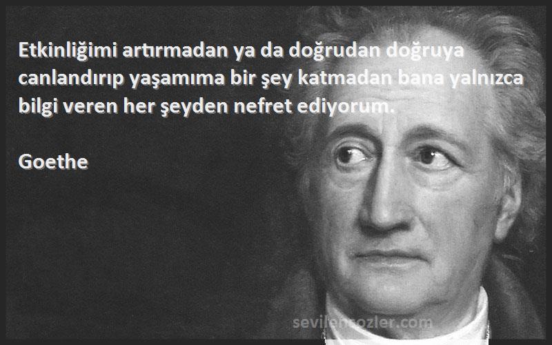 Goethe Sözleri 
Etkinliğimi artırmadan ya da doğrudan doğruya canlandırıp yaşamıma bir şey katmadan bana yalnızca bilgi veren her şeyden nefret ediyorum.