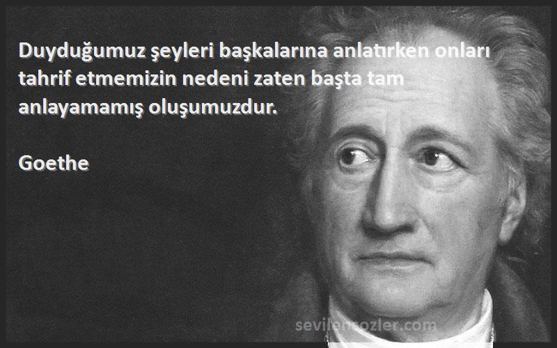 Goethe Sözleri 
Duyduğumuz şeyleri başkalarına anlatırken onları tahrif etmemizin nedeni zaten başta tam anlayamamış oluşumuzdur.