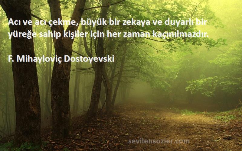 F. Mihayloviç Dostoyevski Sözleri 
Acı ve acı çekme, büyük bir zekaya ve duyarlı bir yüreğe sahip kişiler için her zaman kaçınılmazdır.