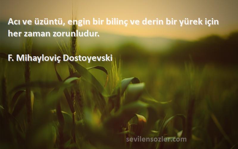 F. Mihayloviç Dostoyevski Sözleri 
Acı ve üzüntü, engin bir bilinç ve derin bir yürek için her zaman zorunludur.