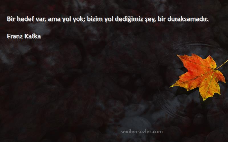 Franz Kafka Sözleri 
Bir hedef var, ama yol yok; bizim yol dediğimiz şey, bir duraksamadır.