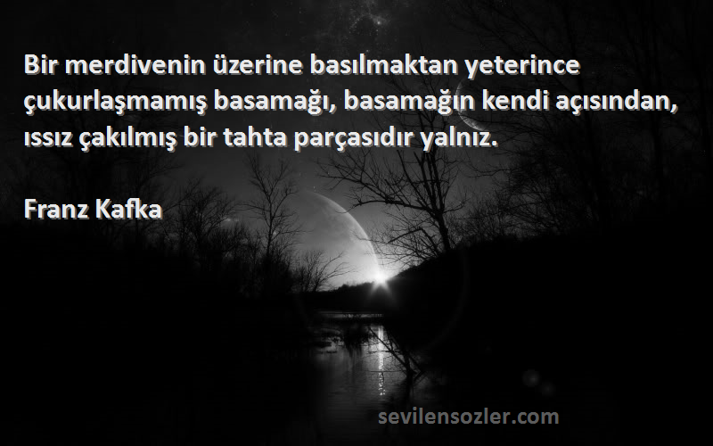 Franz Kafka Sözleri 
Bir merdivenin üzerine basılmaktan yeterince çukurlaşmamış basamağı, basamağın kendi açısından, ıssız çakılmış bir tahta parçasıdır yalnız.