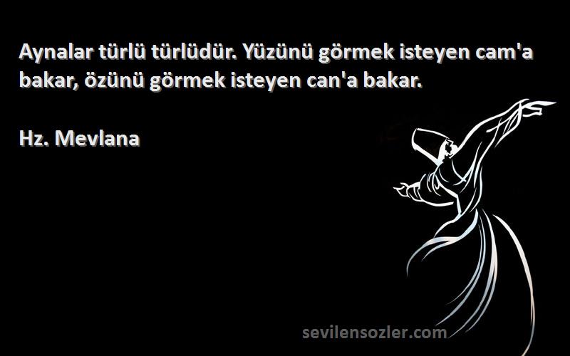 Hz. Mevlana Sözleri 
Aynalar türlü türlüdür. Yüzünü görmek isteyen cam'a bakar, özünü görmek isteyen can'a bakar.