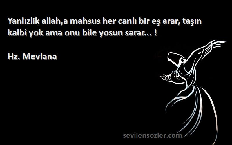 Hz. Mevlana Sözleri 
Yanlızlik allah,a mahsus her canlı bir eş arar, taşın kalbi yok ama onu bile yosun sarar... !