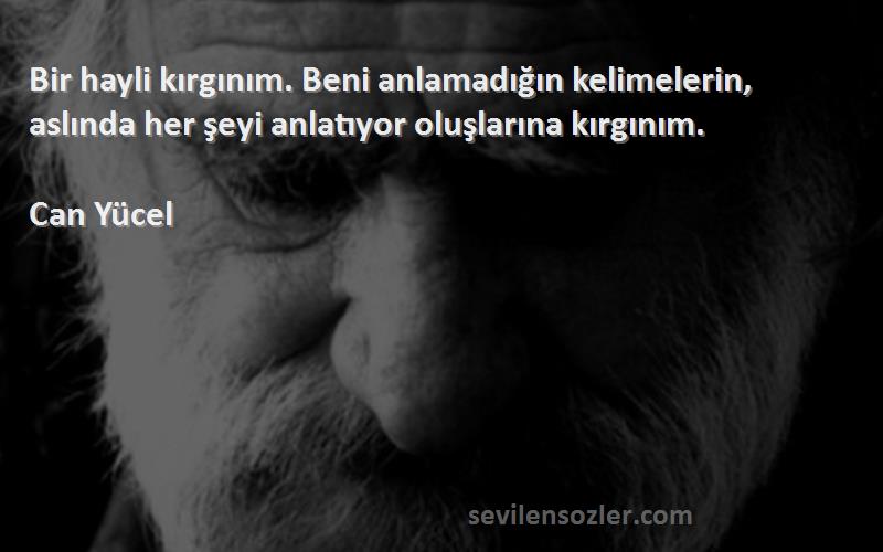Can Yücel - Bir hayli kırgınım. Beni anlamadığın kelimelerin, aslında her şeyi anlatıyor oluşlarına kırgınım.