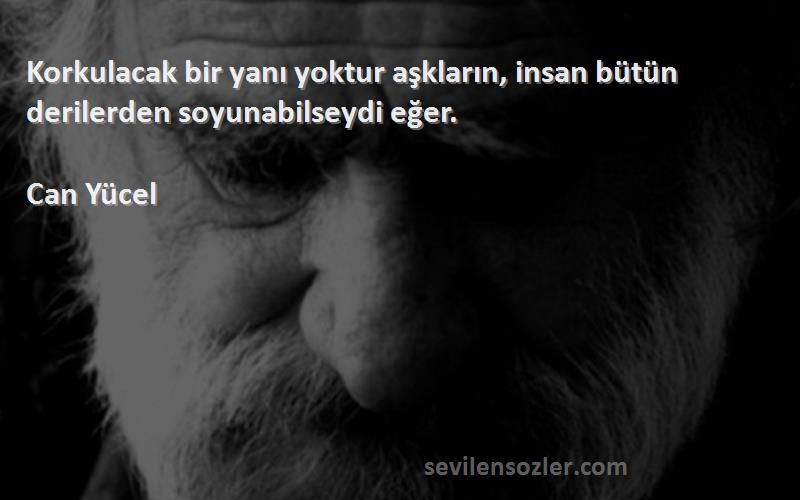Can Yücel - Korkulacak bir yanı yoktur aşkların, insan bütün derilerden soyunabilseydi eğer.