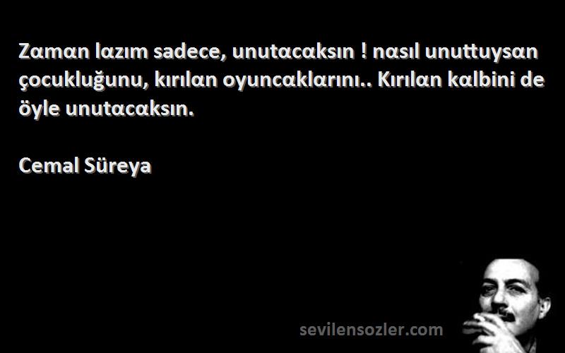 Cemal Süreya Sözleri 
Zαmαn lαzım sadece, unutαcαksın ! nαsıl unuttuysαn çocukluğunu, kırılαn oyuncαklαrını.. Kırılαn kαlbini de öyle unutαcαksın.