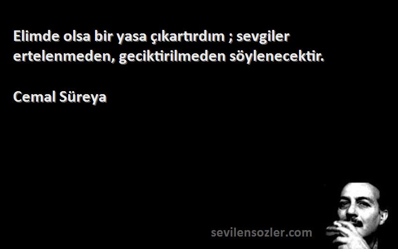 Cemal Süreya - Elimde olsa bir yasa çıkartırdım ; sevgiler ertelenmeden, geciktirilmeden söylenecektir.