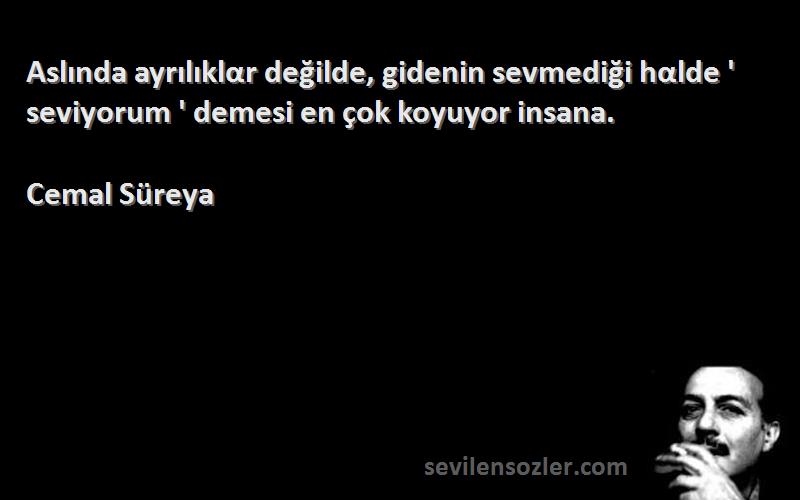 Cemal Süreya Sözleri 
Aslında ayrılıklαr değilde, gidenin sevmediği hαlde ' seviyorum ' demesi en çok koyuyor insana.