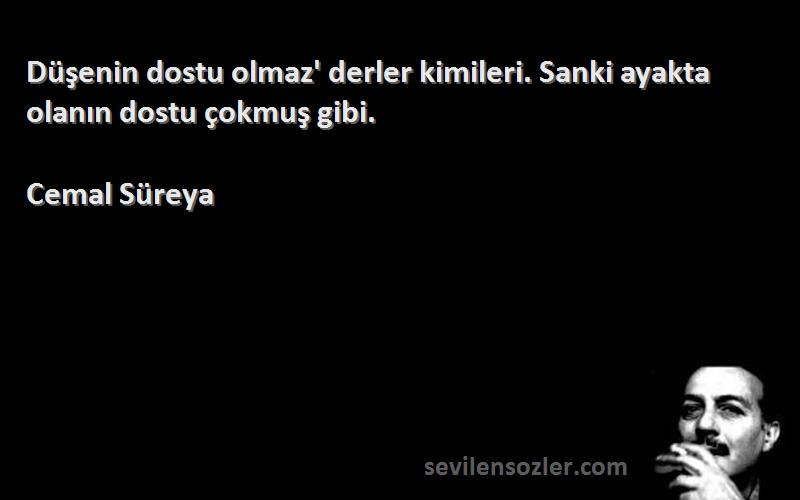 Cemal Süreya - Düşenin dostu olmaz' derler kimileri. Sanki ayakta olanın dostu çokmuş gibi.