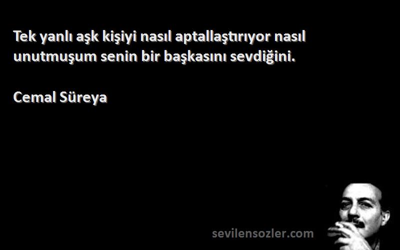 Cemal Süreya Sözleri 
Tek yanlı aşk kişiyi nasıl aptallaştırıyor nasıl unutmuşum senin bir başkasını sevdiğini.