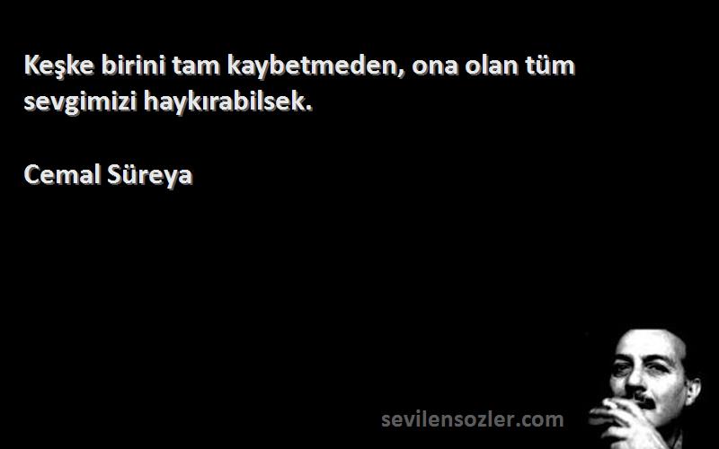 Cemal Süreya - Keşke birini tam kaybetmeden, ona olan tüm sevgimizi haykırabilsek.