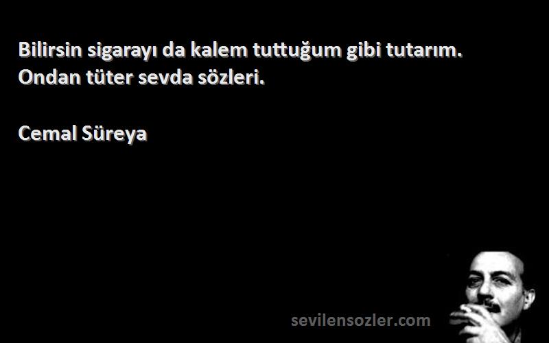 Cemal Süreya Sözleri 
Bilirsin sigarayı da kalem tuttuğum gibi tutarım. Ondan tüter sevda sözleri.