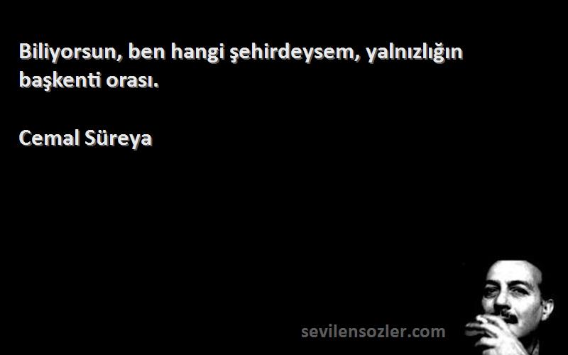 Cemal Süreya - Biliyorsun, ben hangi şehirdeysem, yalnızlığın başkenti orası.