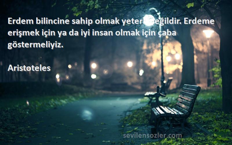 Aristoteles Sözleri 
Erdem bilincine sahip olmak yeterli değildir. Erdeme erişmek için ya da iyi insan olmak için çaba göstermeliyiz.