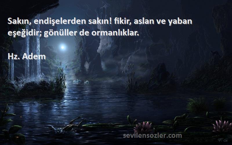 Hz. Adem Sözleri 
Sakın, endişelerden sakın! fikir, aslan ve yaban eşeğidir; gönüller de ormanlıklar.