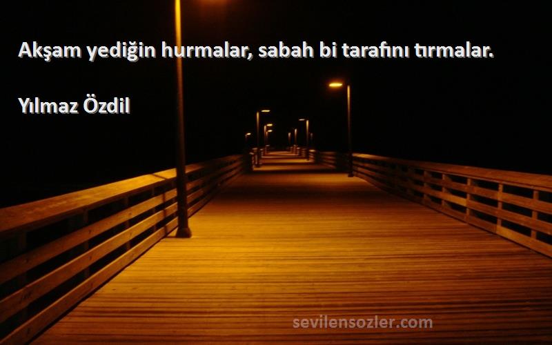 Yılmaz Özdil Sözleri 
Akşam yediğin hurmalar, sabah bi tarafını tırmalar.