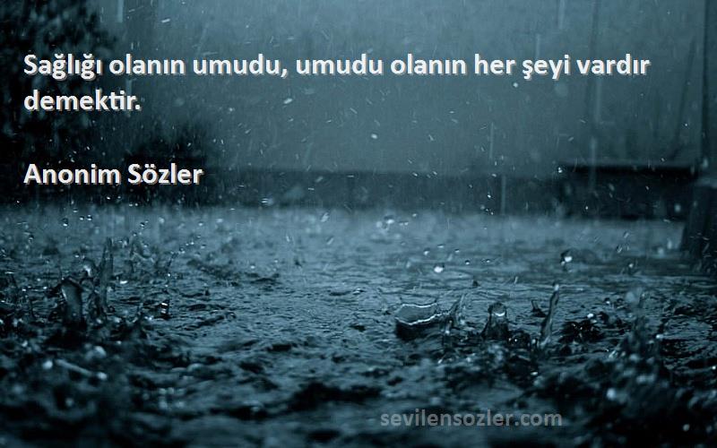 Anonim Sözler - Sağlığı olanın umudu, umudu olanın her şeyi vardır demektir.