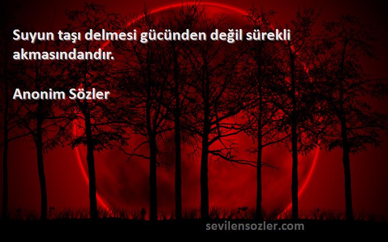 Anonim Sözler - Suyun taşı delmesi gücünden değil sürekli akmasındandır.