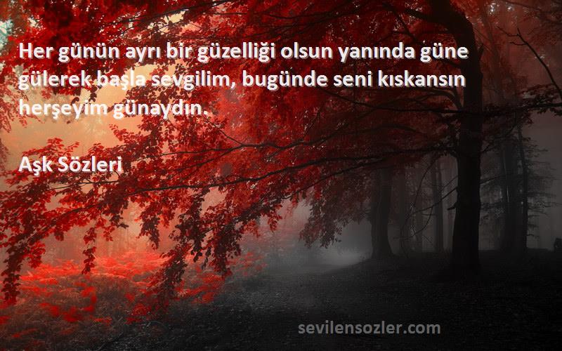 Aşk  Sözleri 
Her günün ayrı bir güzelliği olsun yanında güne gülerek başla sevgilim, bugünde seni kıskansın herşeyim günaydın.