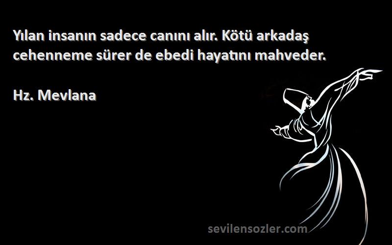 Hz. Mevlana - Yılan insanın sadece canını alır. Kötü arkadaş cehenneme sürer de ebedi hayatını mahveder.