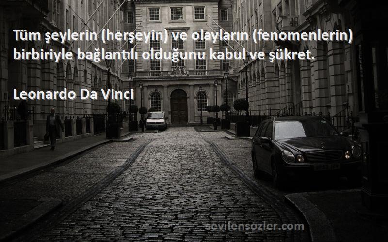 Leonardo Da Vinci - Tüm şeylerin (herşeyin) ve olayların (fenomenlerin) birbiriyle bağlantılı olduğunu kabul ve şükret.