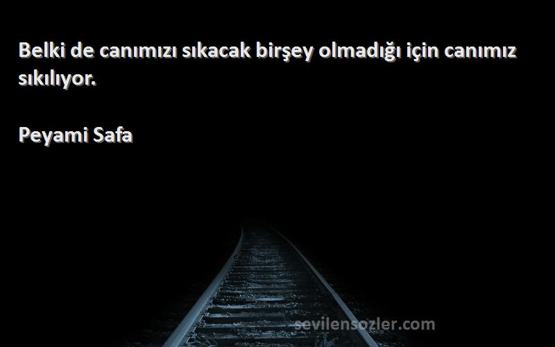 Peyami Safa Sözleri 
Belki de canımızı sıkacak birşey olmadığı için canımız sıkılıyor.