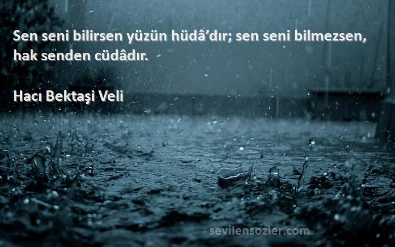 Hacı Bektaşi Veli - Sen seni bilirsen yüzün hüdâ’dır; sen seni bilmezsen, hak senden cüdâdır.