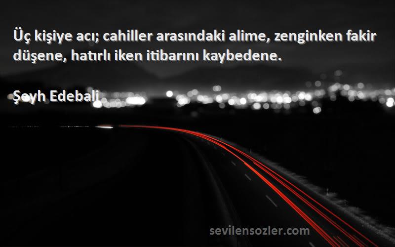 Şeyh Edebali - Üç kişiye acı; cahiller arasındaki alime, zenginken fakir düşene, hatırlı iken itibarını kaybedene.