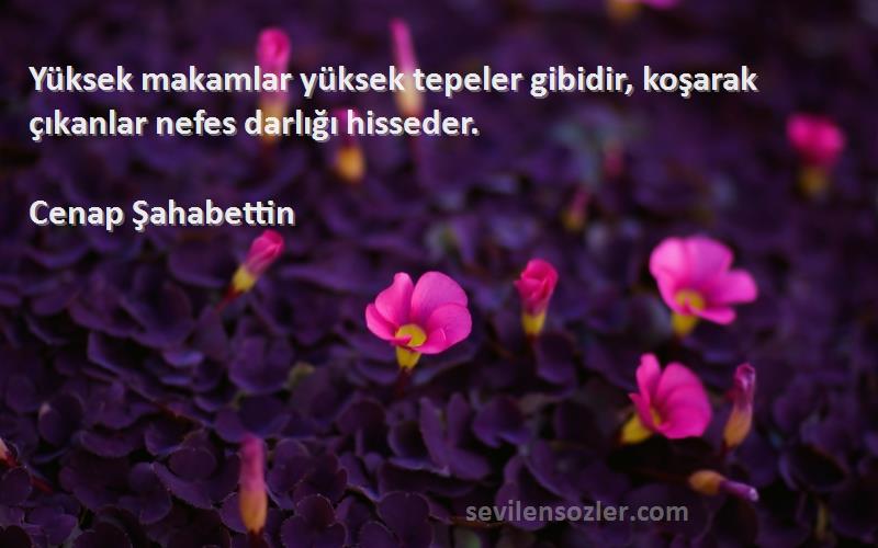 Cenap Şahabettin - Yüksek makamlar yüksek tepeler gibidir, koşarak çıkanlar nefes darlığı hisseder.