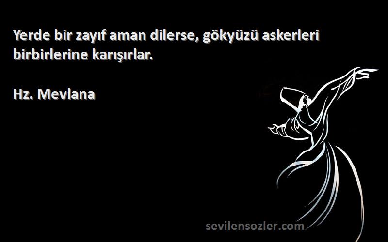 Hz. Mevlana - Yerde bir zayıf aman dilerse, gökyüzü askerleri birbirlerine karışırlar.