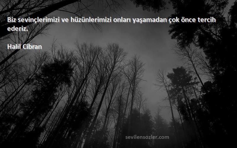 Halil Cibran Sözleri 
Biz sevinçlerimizi ve hüzünlerimizi onları yaşamadan çok önce tercih ederiz.