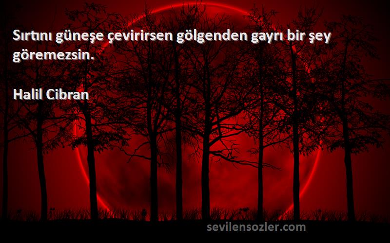 Halil Cibran - Sırtını güneşe çevirirsen gölgenden gayrı bir şey göremezsin.