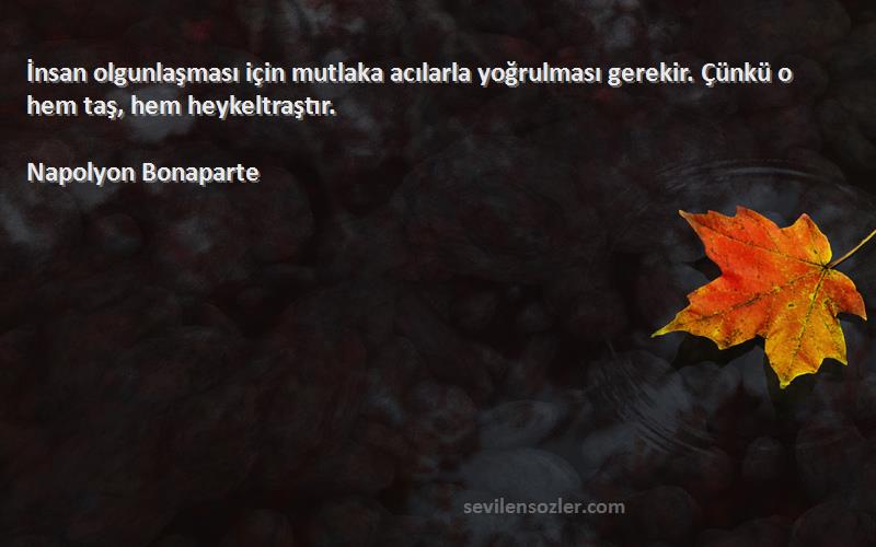 Napolyon Bonaparte - İnsan olgunlaşması için mutlaka acılarla yoğrulması gerekir. Çünkü o hem taş, hem heykeltraştır.