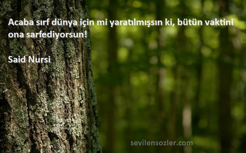 Said Nursi Sözleri 
Acaba sırf dünya için mi yaratılmışsın ki, bütün vaktini ona sarfediyorsun!