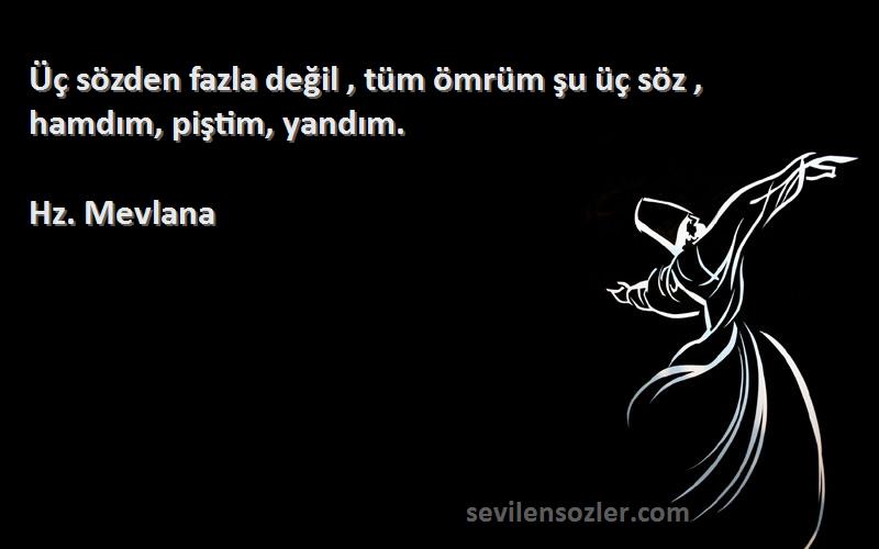 Hz. Mevlana - Üç sözden fazla değil , tüm ömrüm şu üç söz , hamdım, piştim, yandım.