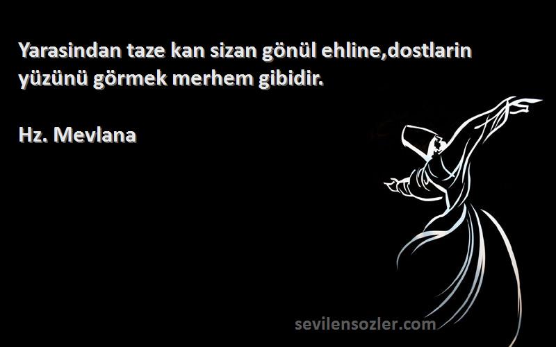 Hz. Mevlana - Yarasindan taze kan sizan gönül ehline,dostlarin yüzünü görmek merhem gibidir.