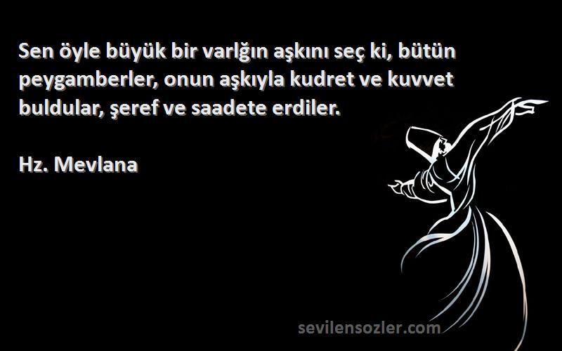 Hz. Mevlana Sözleri 
Sen öyle büyük bir varlğın aşkını seç ki, bütün peygamberler, onun aşkıyla kudret ve kuvvet buldular, şeref ve saadete erdiler.