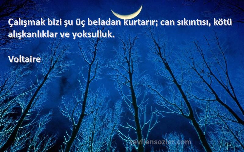 Voltaire Sözleri 
Çalışmak bizi şu üç beladan kurtarır; can sıkıntısı, kötü alışkanlıklar ve yoksulluk.