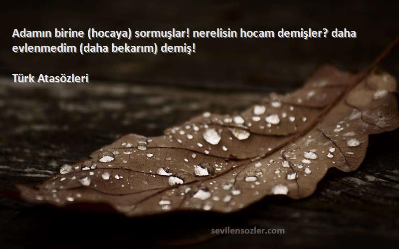 Türk Atasözleri - Adamın birine (hocaya) sormuşlar! nerelisin hocam demişler? daha evlenmedim (daha bekarım) demiş!