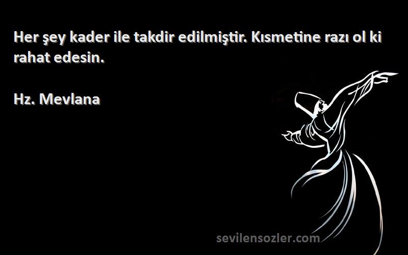 Hz. Mevlana - Her şey kader ile takdir edilmiştir. Kısmetine razı ol ki rahat edesin.