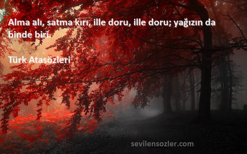 Türk Atasözleri Sözleri 
Alma alı, satma kırı, ille doru, ille doru; yağızın da binde biri.