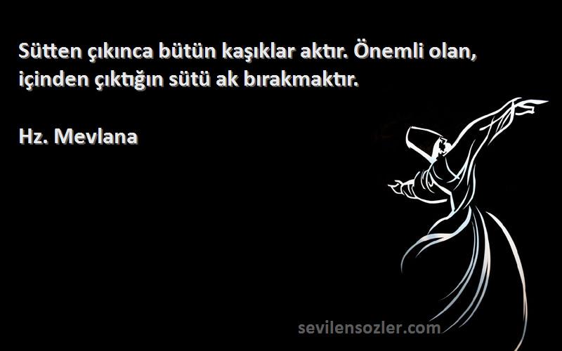 Hz. Mevlana - Sütten çıkınca bütün kaşıklar aktır. Önemli olan, içinden çıktığın sütü ak bırakmaktır.