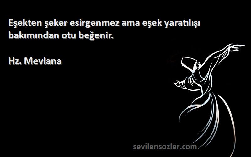 Hz. Mevlana - Eşekten şeker esirgenmez ama eşek yaratılışı bakımından otu beğenir.