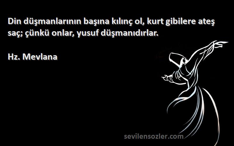 Hz. Mevlana - Din düşmanlarının başına kılınç ol, kurt gibilere ateş saç; çünkü onlar, yusuf düşmanıdırlar.