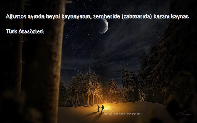 Türk Atasözleri - Ağustos ayında beyni kaynayanın, zemheride (zahmarıda) kazanı kaynar.